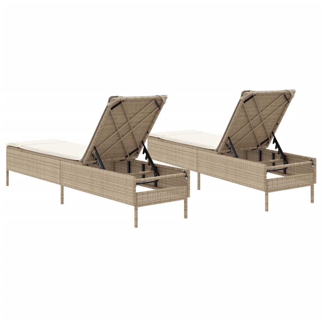 Lettini Prendisole 2 pz con Cuscini Beige in Polyrattan - homemem39