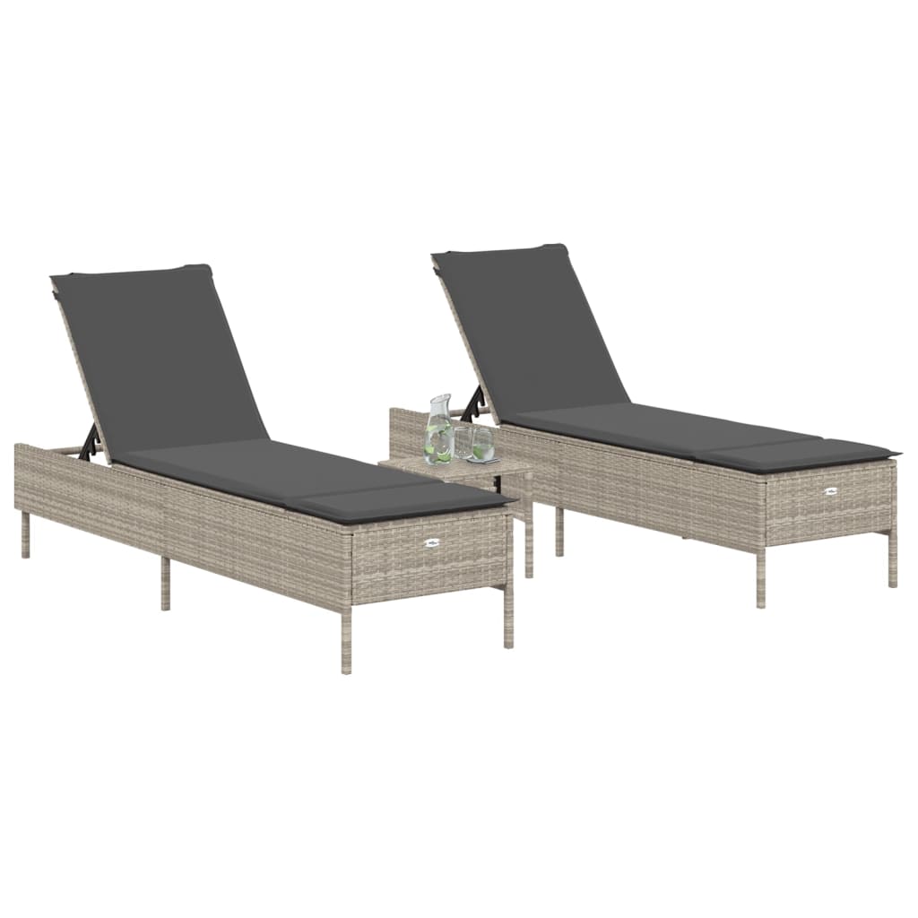 Lettino Prendisole 2 pz con Cuscini Grigio Chiaro in Polyrattan - homemem39