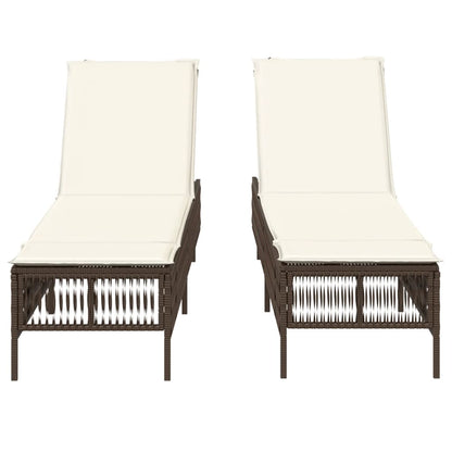 Lettini Prendisole 2 pz con Cuscini Marrone in Polyrattan