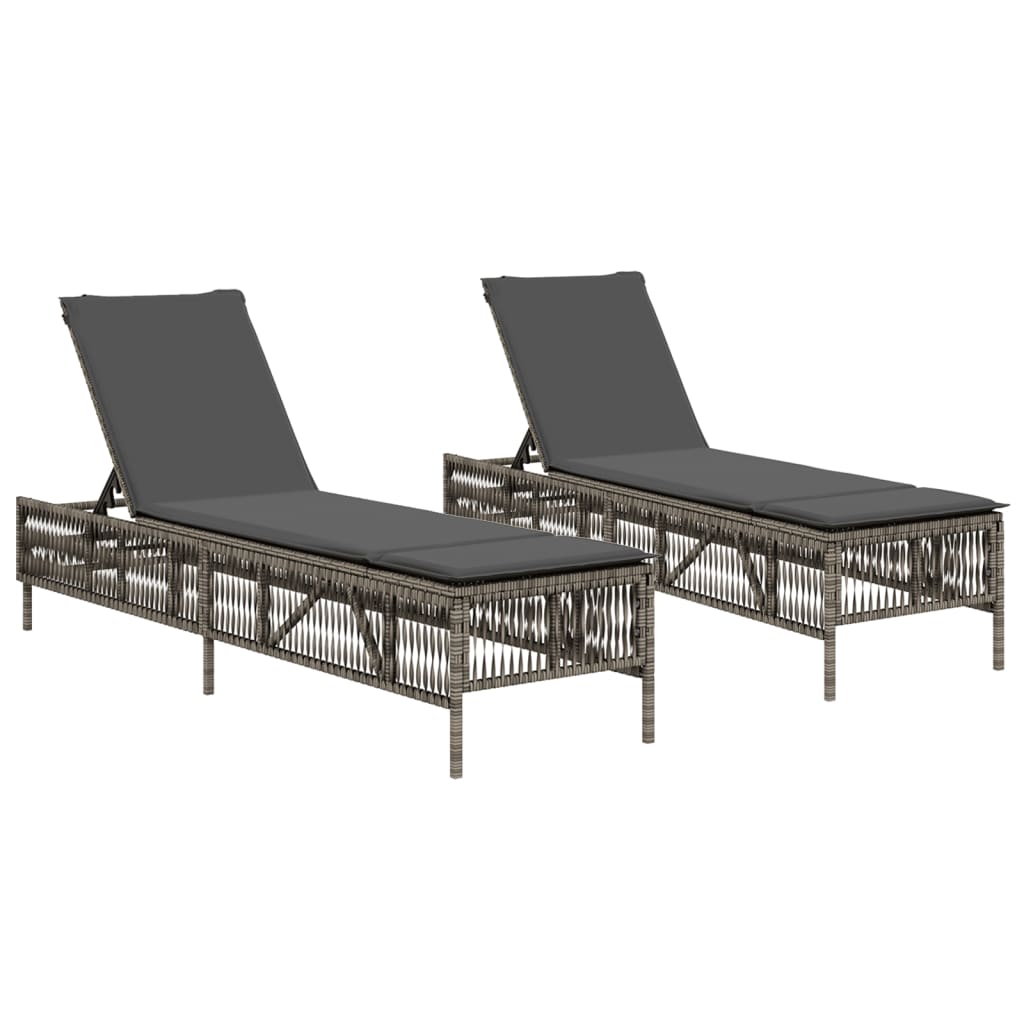 Lettini Prendisole 2 pz con Cuscini Grigio in Polyrattan - homemem39