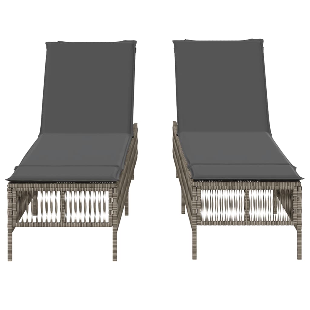 Lettini Prendisole 2 pz con Cuscini Grigio in Polyrattan - homemem39