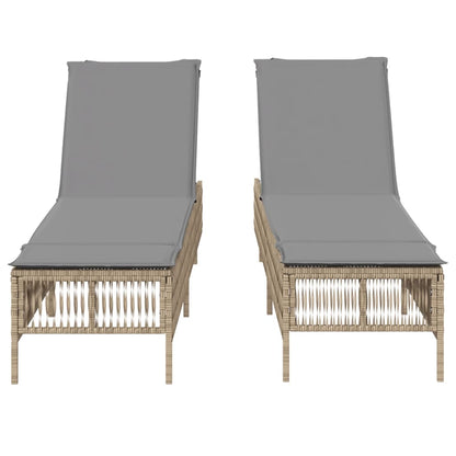 Lettini Prendisole 2 pz con Cuscini Beige in Polyrattan