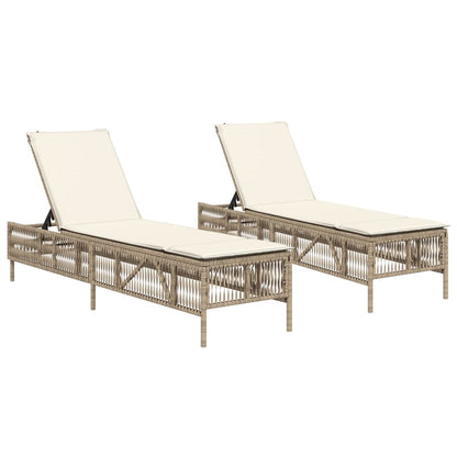 Lettini Prendisole 2 pz con Cuscini Beige in Polyrattan