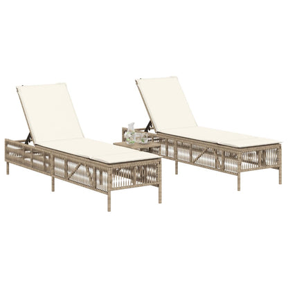 Lettini Prendisole 2 pz con Cuscini Beige in Polyrattan