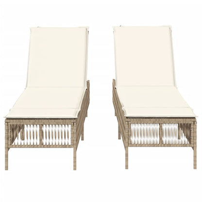 Lettini Prendisole 2 pz con Cuscini Beige in Polyrattan