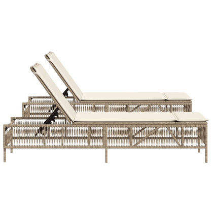 Lettini Prendisole 2 pz con Cuscini Beige in Polyrattan