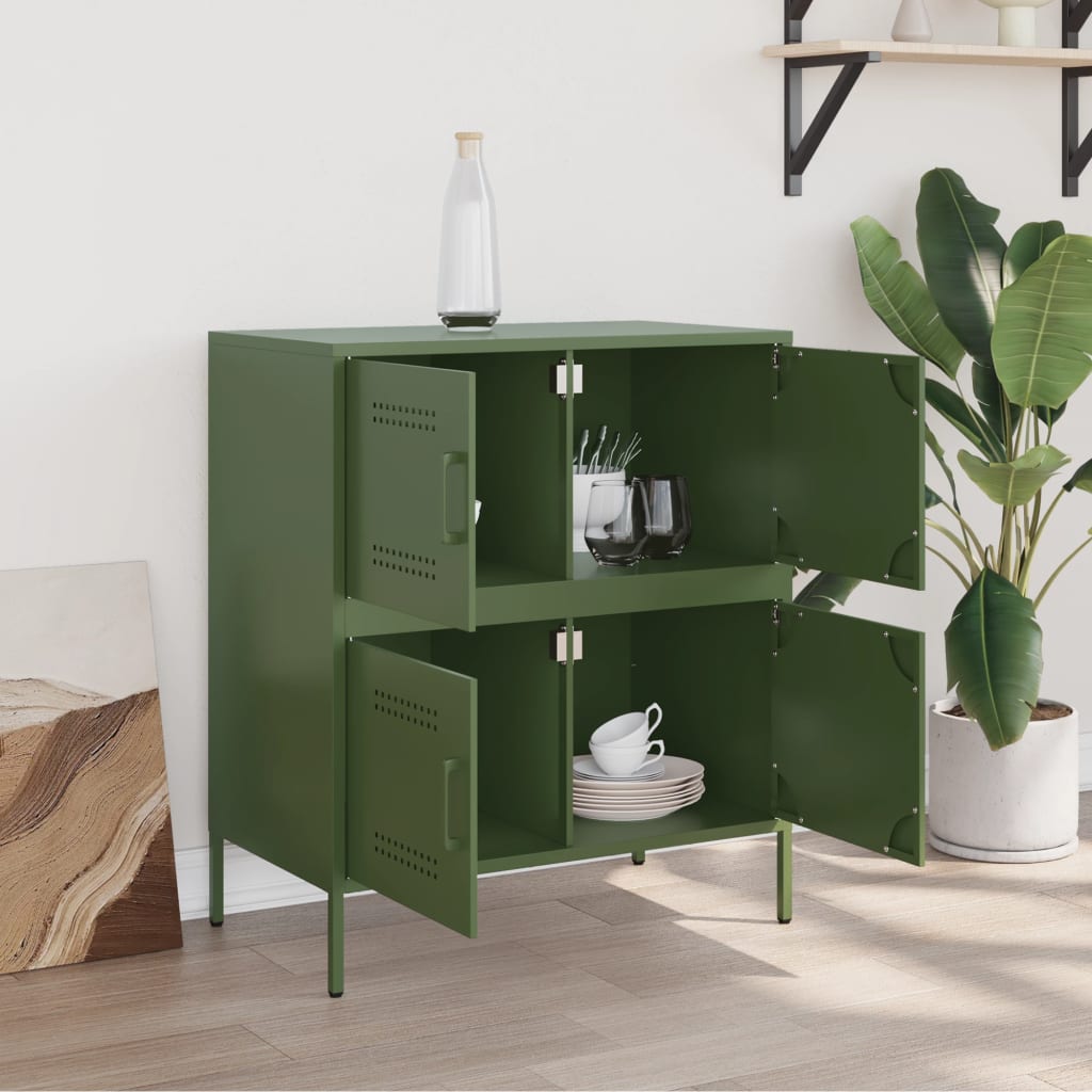 Credenza Verde Oliva 68x39x79 cm in Acciaio - homemem39