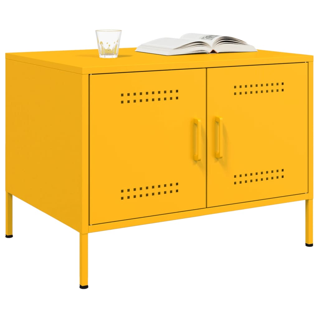Tavolino da Salotto Giallo Senape 68x50x50,5 cm in Acciaio