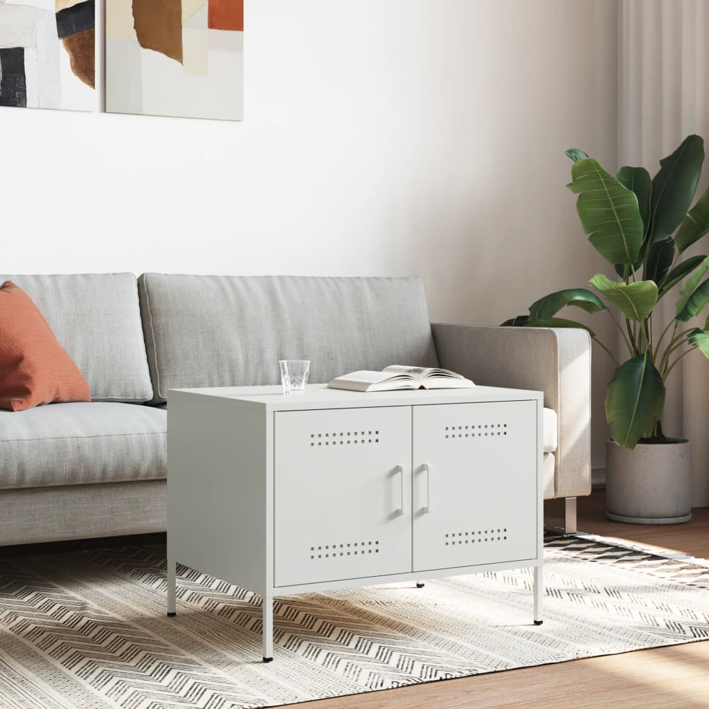 Tavolino da Salotto Bianco 68x50x50,5 cm in Acciaio | homemem39
