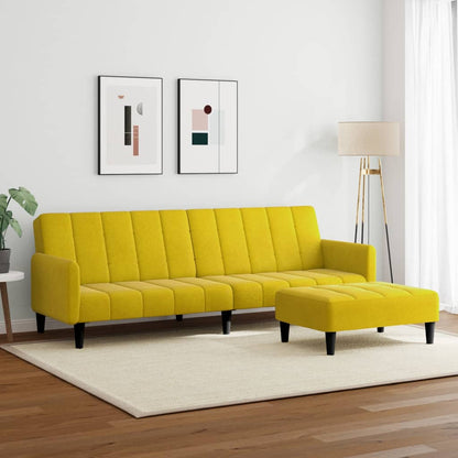 Divano Letto 2 Posti con Sgabello Giallo in Velluto - homemem39