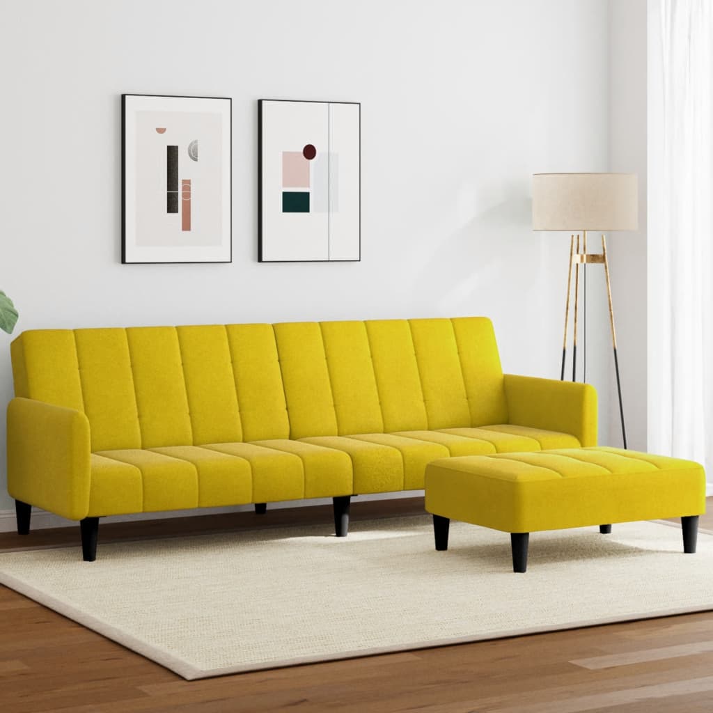 Divano Letto 2 Posti con Sgabello Giallo in Velluto - homemem39