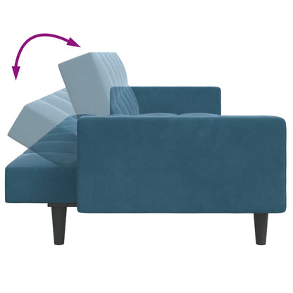 Divano Letto 2 Posti con Poggiapiedi Blu in Velluto