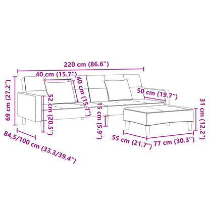 Divano Letto a 2 Posti con Poggiapiedi Grigio Chiaro in Velluto