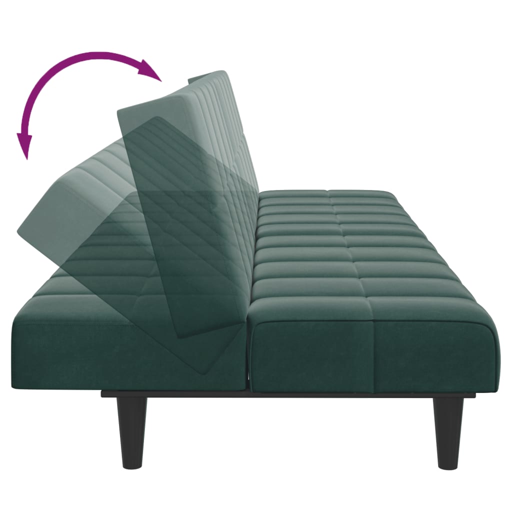 Divano Letto a 2 Posti con Poggiapiedi Verde Scuro in Velluto
