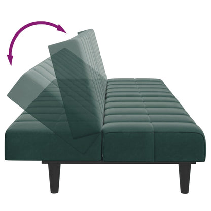 Divano Letto a 2 Posti con Poggiapiedi Verde Scuro in Velluto