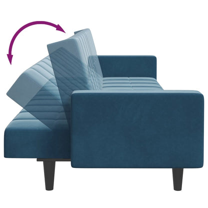 Divano Letto 2 Posti con Poggiapiedi Blu in Velluto