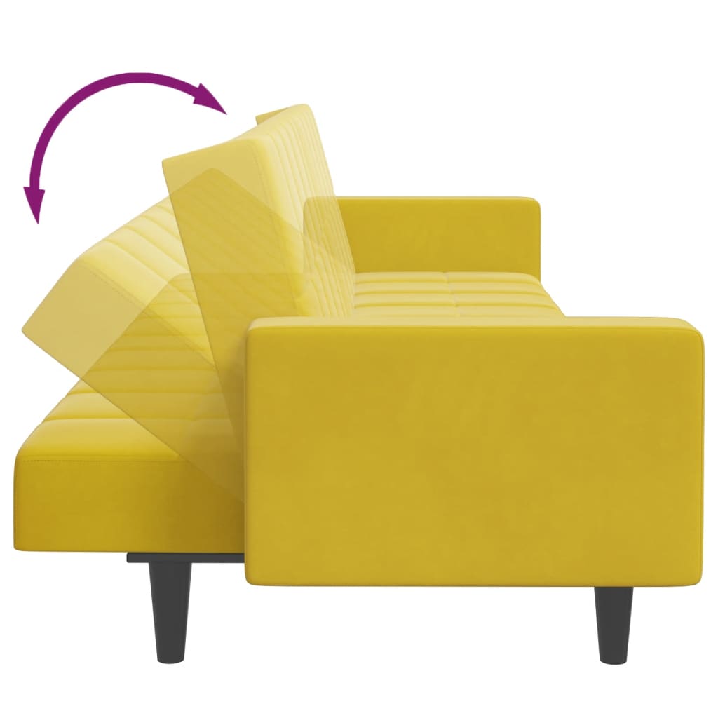 Divano Letto 2 Posti con Sgabello Giallo in Velluto - homemem39