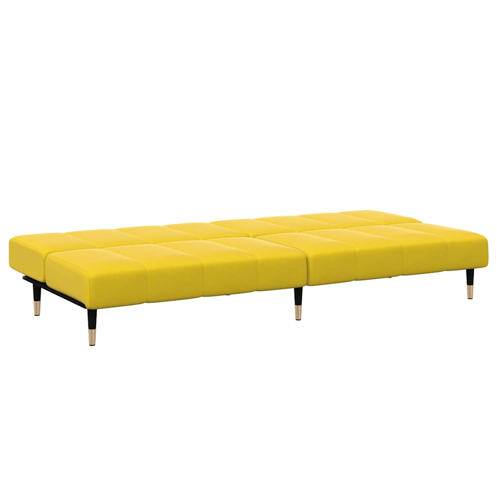 Divano Letto 2 Posti con Sgabello Giallo in Velluto - homemem39