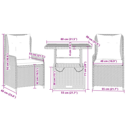 Set da Bistrò 3 pz con Cuscini Nero in Polyrattan | homemem39