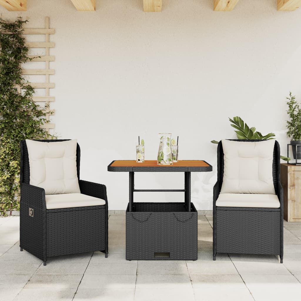 Set da Bistrò 3 pz con Cuscini Nero in Polyrattan - homemem39