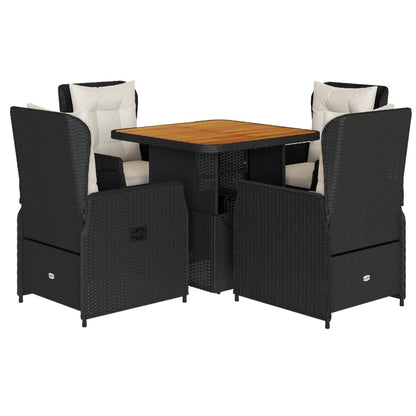 Set da Pranzo da Giardino 5 pz Nero con Cuscini in Polyrattan | homemem39