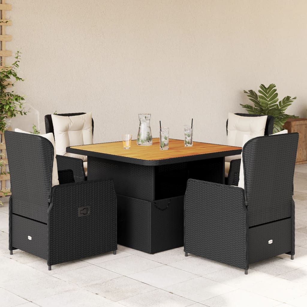 Set da Pranzo da Giardino 5 pz Nero con Cuscini in Polyrattan - homemem39