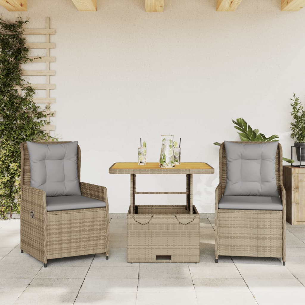 Set da Bistrò 3 pz con Cuscini Beige in Polyrattan - homemem39