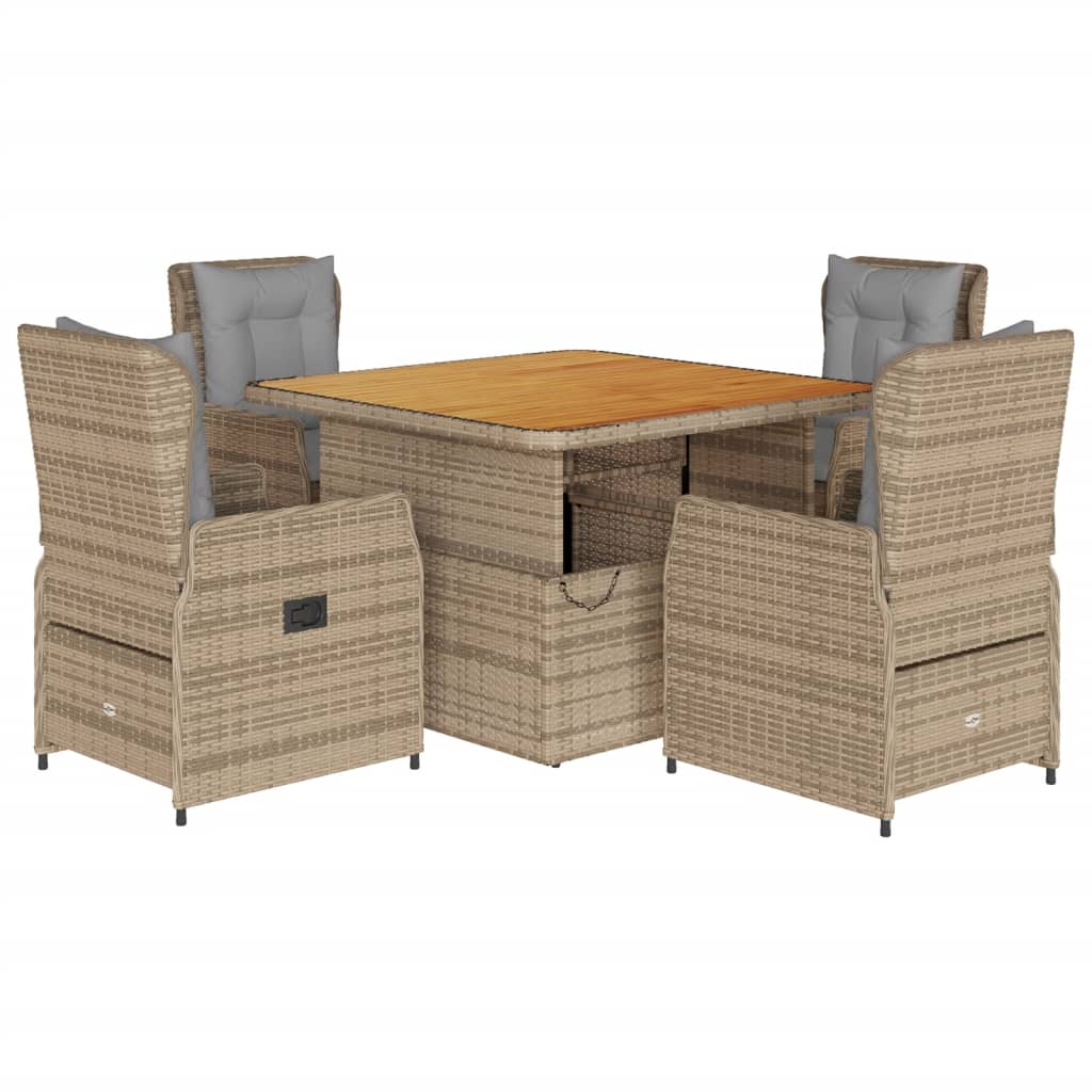 Set da Pranzo da Giardino 5 pz con Cuscini Beige in Polyrattan | homemem39