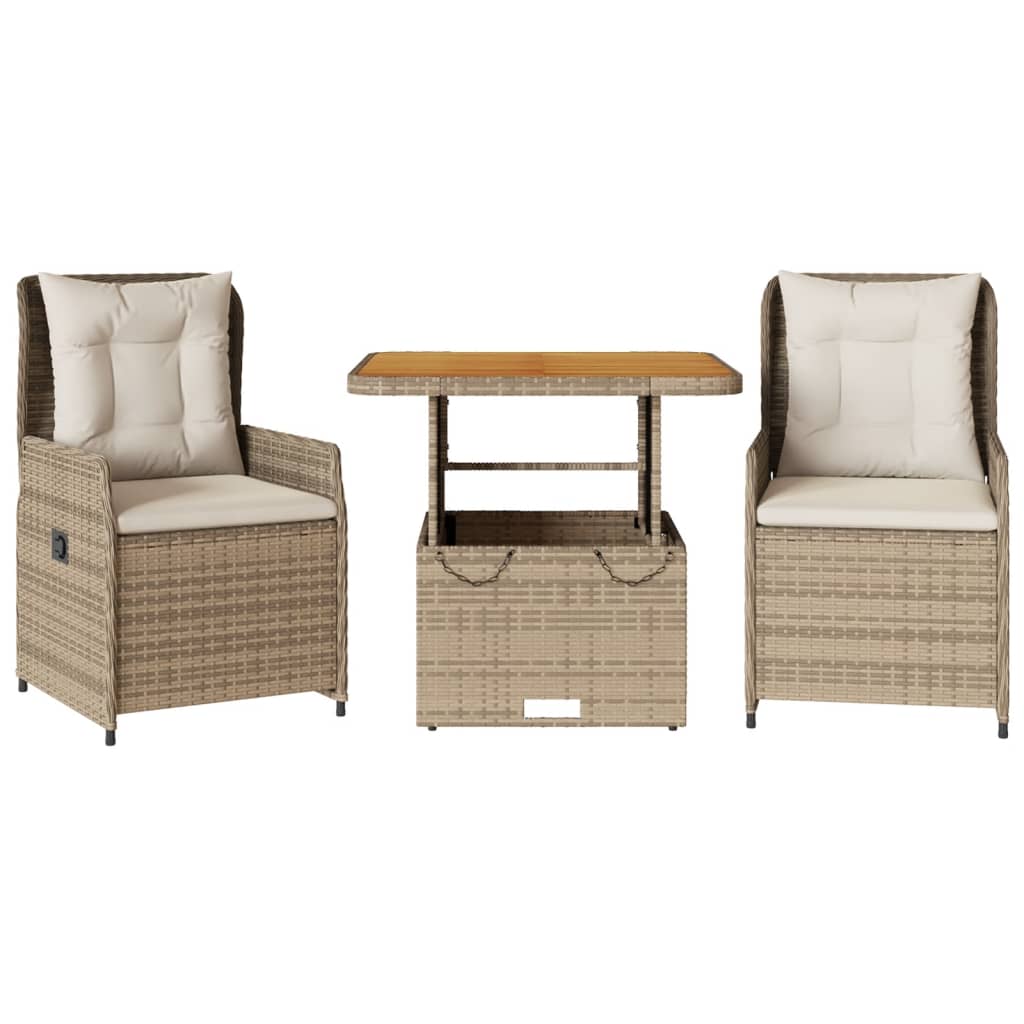 Set da Bistrò 3 pz con Cuscini Beige in Polyrattan - homemem39