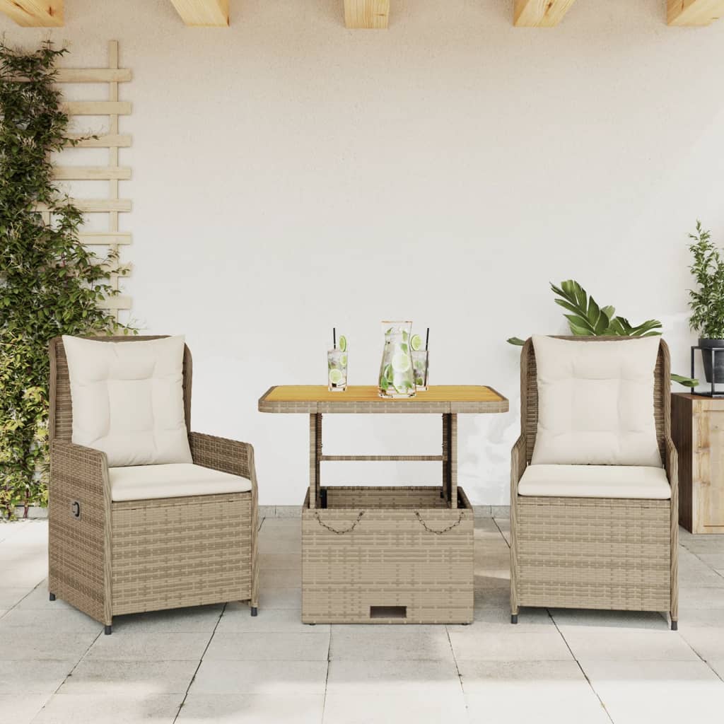 Set da Bistrò 3 pz con Cuscini Beige in Polyrattan - homemem39