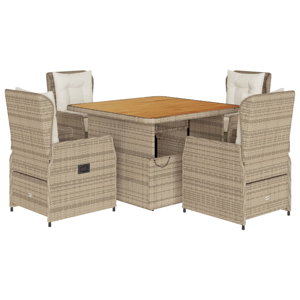 Set da Pranzo da Giardino 5 pz con Cuscini Beige in Polyrattan | homemem39
