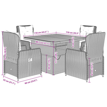 Set da Pranzo da Giardino 5 pz con Cuscini Beige in Polyrattan | homemem39