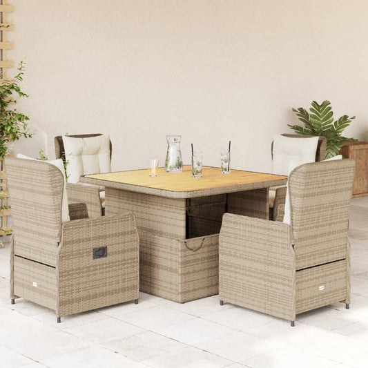 Set da Pranzo da Giardino 5 pz con Cuscini Beige in Polyrattan - homemem39
