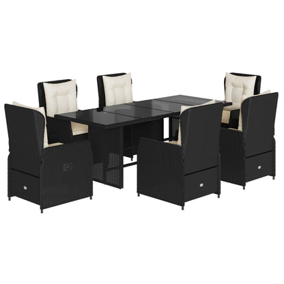 Set da Pranzo da Giardino 7 pz Nero con Cuscini in Polyrattan | homemem39