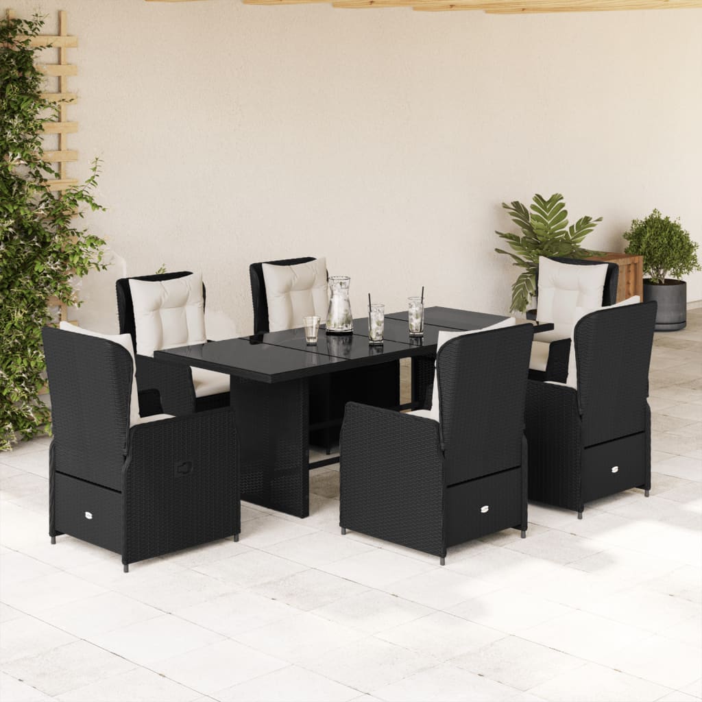 Set da Pranzo da Giardino 7 pz Nero con Cuscini in Polyrattan - homemem39
