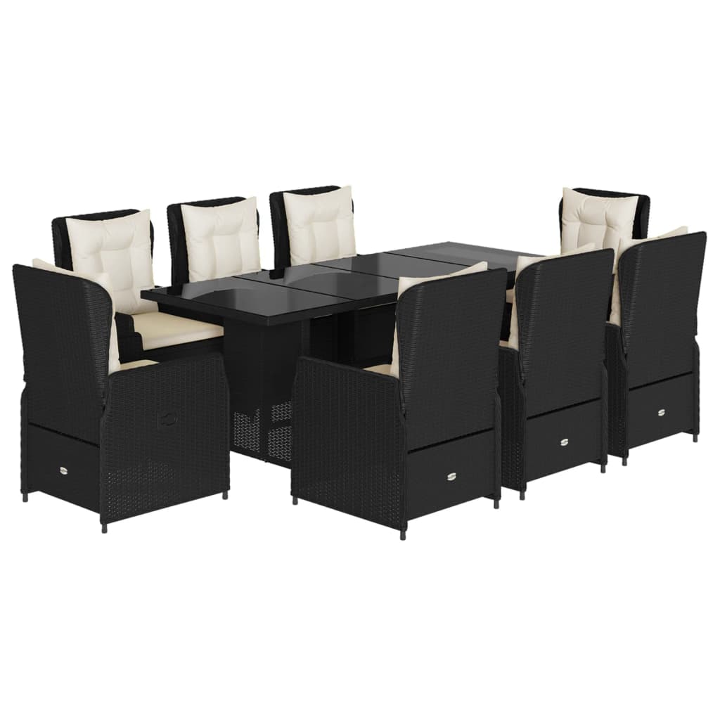 Set da Pranzo da Giardino 9 pz con Cuscini Nero in Polyrattan | homemem39