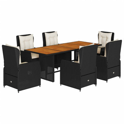 Set da Pranzo da Giardino 7 pz Nero con Cuscini in Polyrattan | homemem39