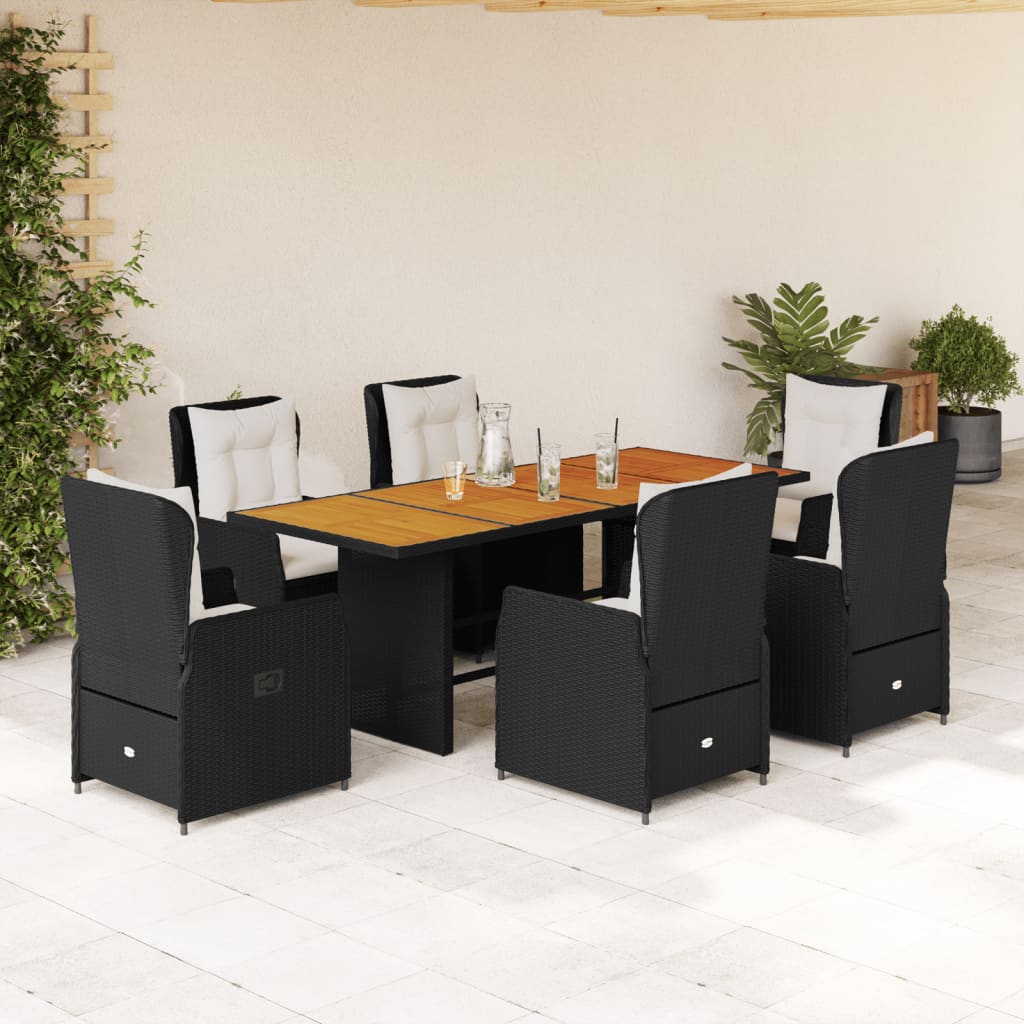 Set da Pranzo da Giardino 7 pz Nero con Cuscini in Polyrattan | homemem39