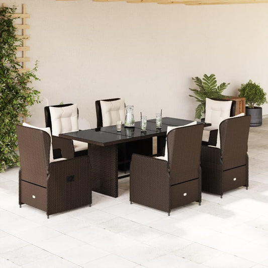 Set da Pranzo da Giardino 7pz con Cuscini in Polyrattan Marrone | homemem39