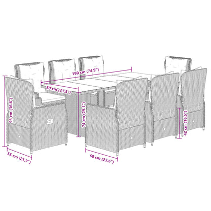 Set da Pranzo da Giardino 9pz con Cuscini Marrone in Polyrattan | homemem39