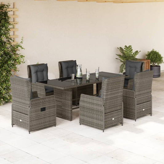 Set da Pranzo da Giardino 7 pz con Cuscini in Polyrattan Grigio | homemem39