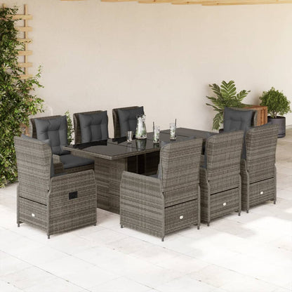 Set da Pranzo da Giardino 9 pz con Cuscini in Polyrattan Grigio | homemem39