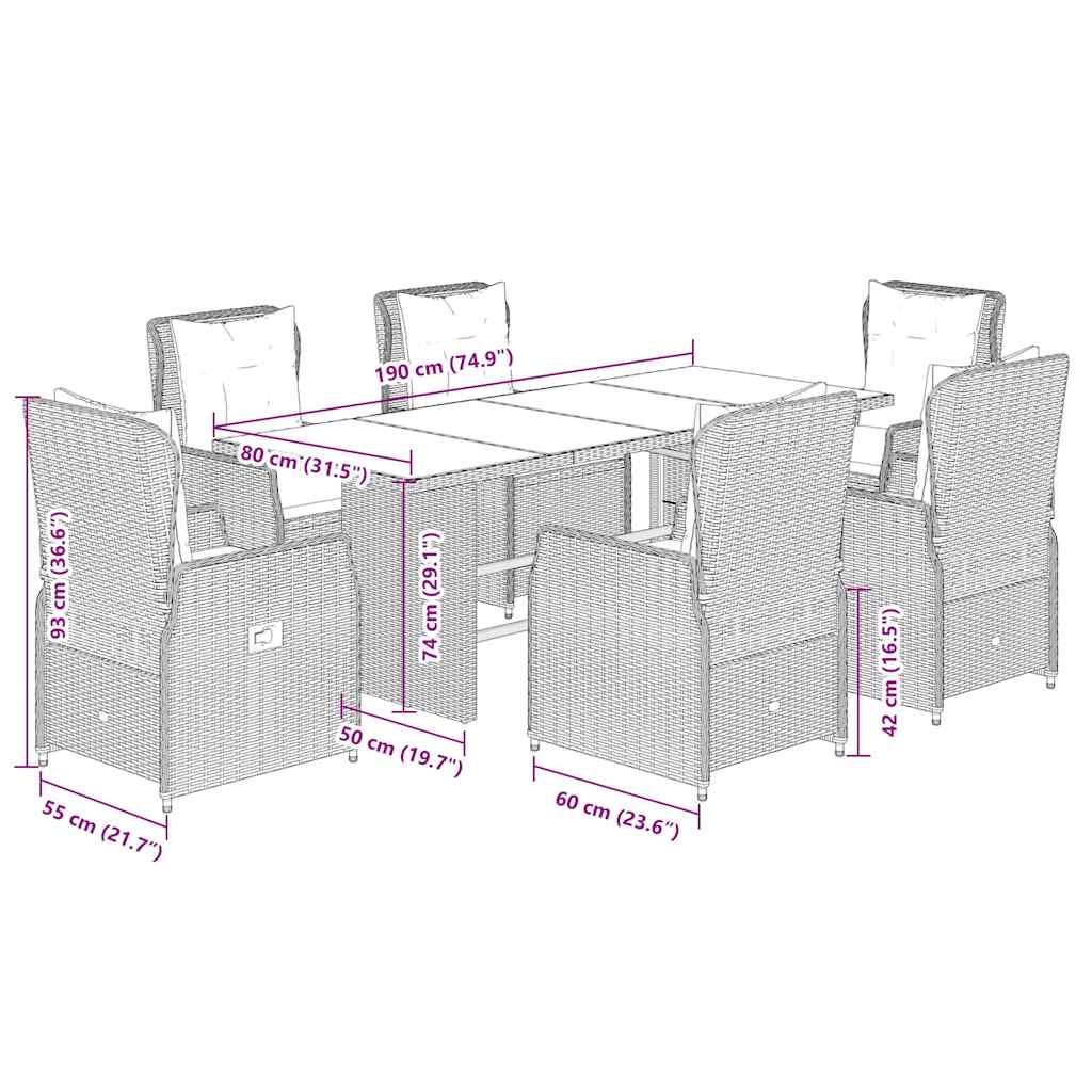 Set da Pranzo da Giardino 7 pz con Cuscini in Polyrattan Grigio | homemem39