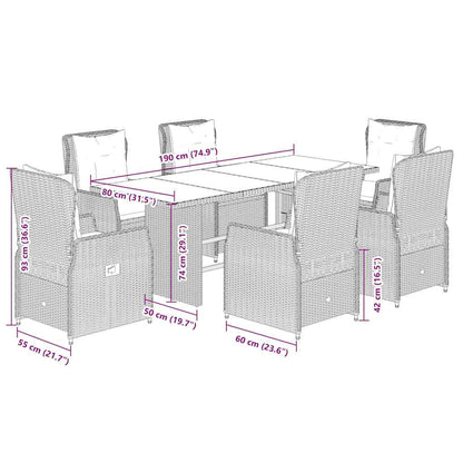 Set da Pranzo da Giardino 7 pz con Cuscini in Polyrattan Grigio | homemem39