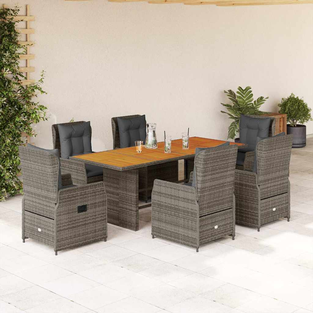 Set da Pranzo da Giardino 7 pz con Cuscini in Polyrattan Grigio | homemem39