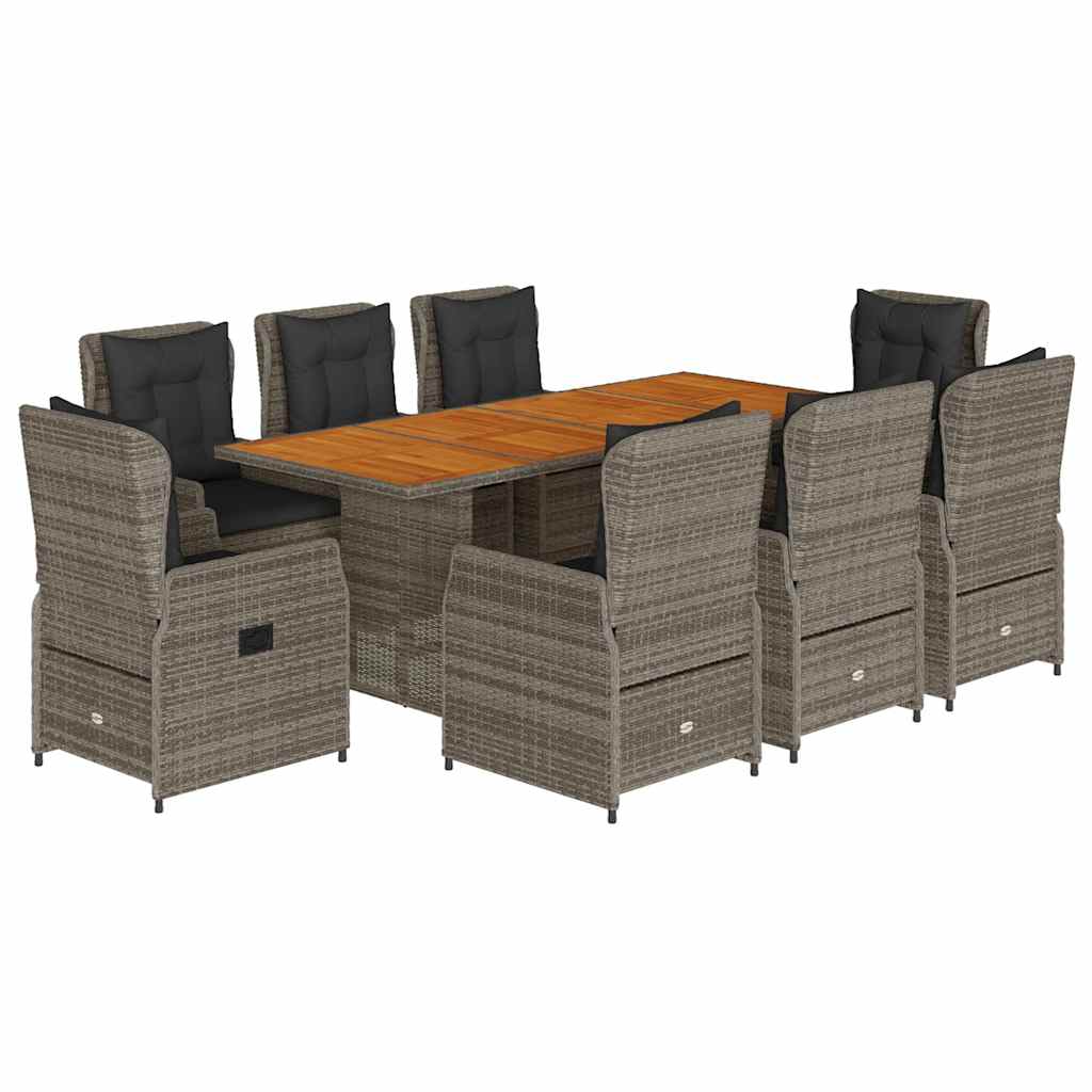 Set da Pranzo da Giardino 9 pz con Cuscini in Polyrattan Grigio | homemem39