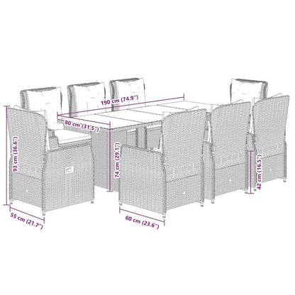 Set da Pranzo da Giardino 9 pz con Cuscini in Polyrattan Grigio | homemem39