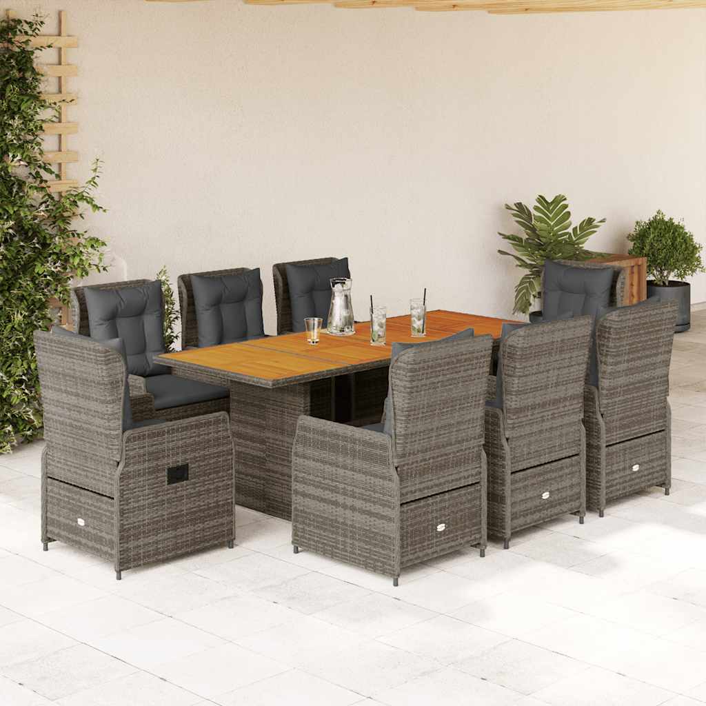 Set da Pranzo da Giardino 9 pz con Cuscini in Polyrattan Grigio | homemem39
