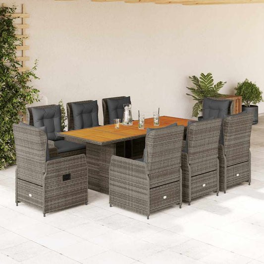 Set da Pranzo da Giardino 9 pz con Cuscini in Polyrattan Grigio | homemem39