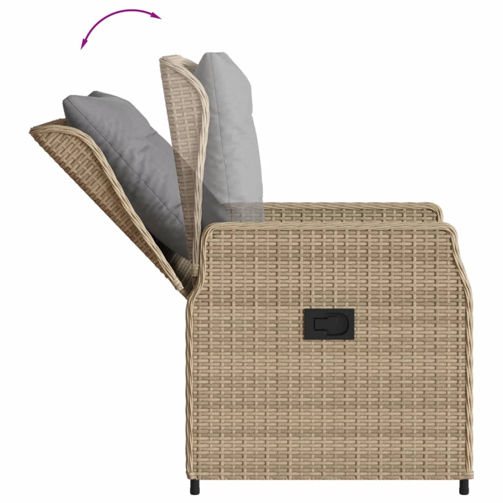 Set da Pranzo da Giardino 7 pz con Cuscini Beige in Polyrattan